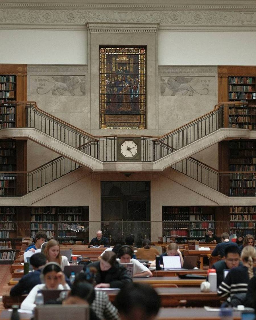 Traditional UK university library — the academic tradition Britannia connects students to